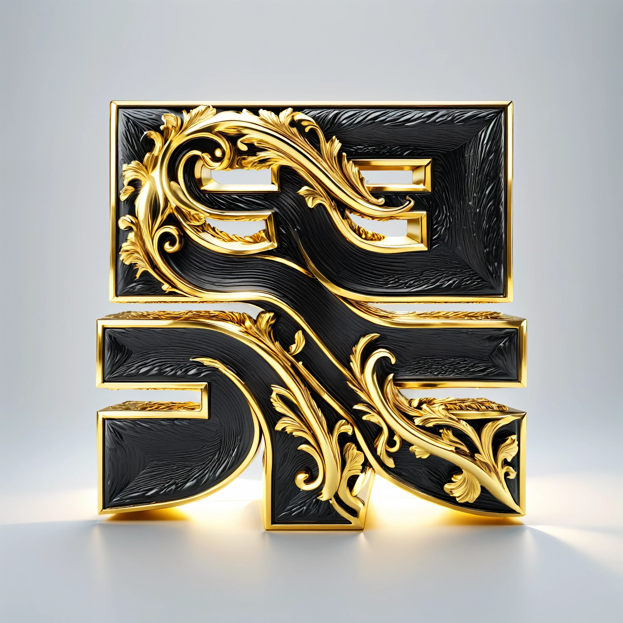 Black 3D object with gold border,line texture,highlights and details,c4d,studio lighting. (White background:1.5),best quality,masterpiece,8k,