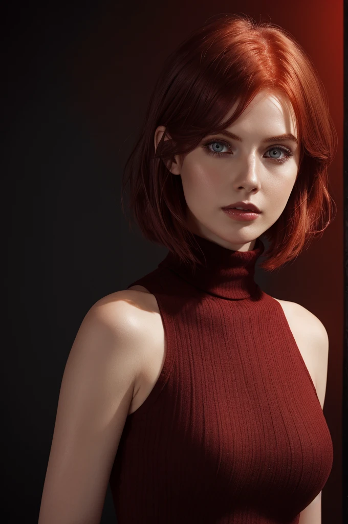 woman with medium hair ,Auburn-red-hair, arafed woman with red hair and a black turtle neck top, with short hair, short redhead, young beautiful amouranth, red short hair, short red hair, old goth girl, chin-length hair, girl portrait, amouranth, headshot profile picture, better known as amouranth, short copper hair, with red hair , black background, simple background