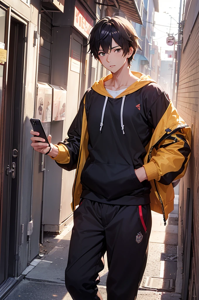 A young man with short wavy black hair and yellow guinea