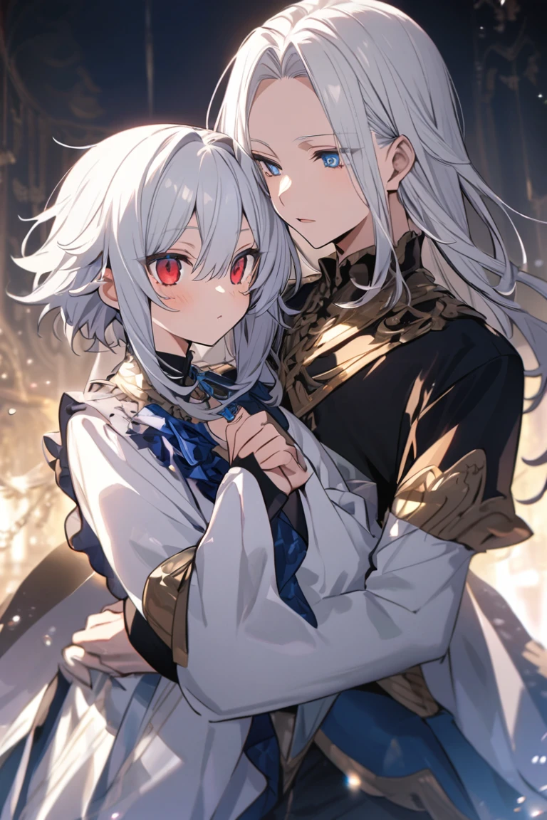 silver hair、slanted eyes、pink eyes、vampire、Handsome guy、male