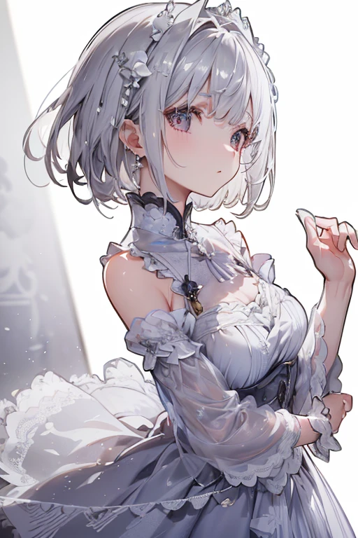 ((High quality)),masutepiece,(Detailed depiction of local details:1.2),1girl in,Blue eyes,Plump breasts,Enchanted Valley,Closed mouth,Eyelashes,Portrait,Solo,White hair,black theme,Short hair,Silver hair,Yorha No. 2 Type B,(((The whole body is tied very tightly with a rough rope.)))