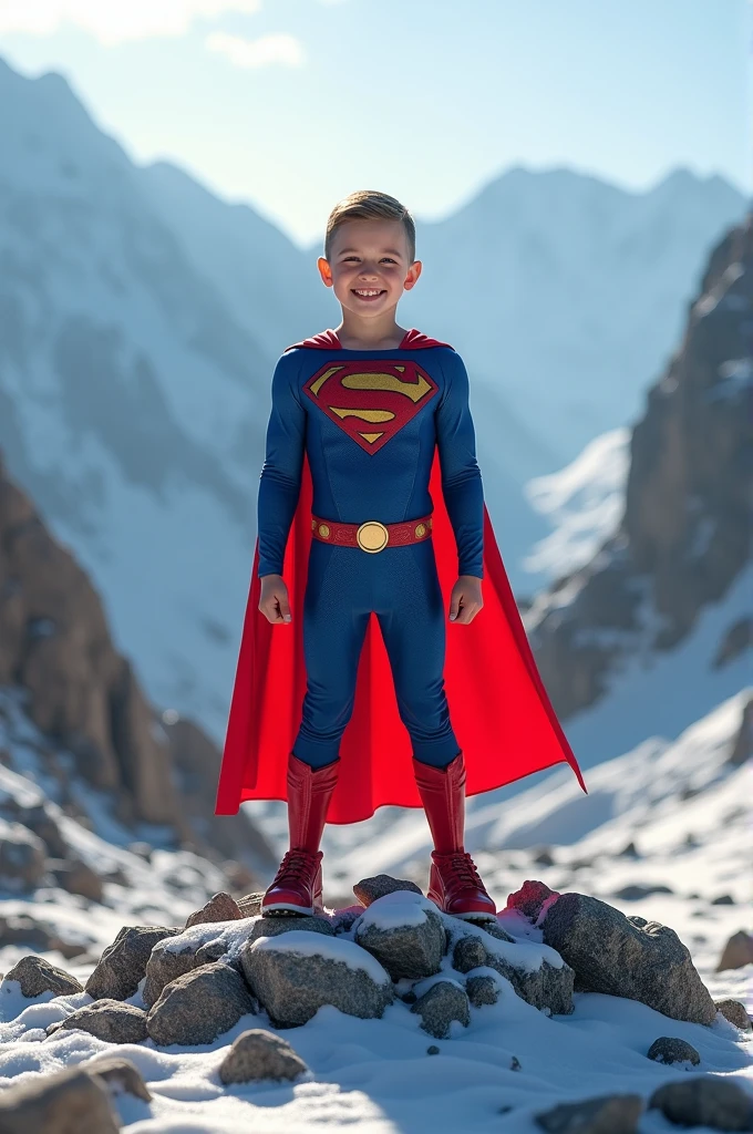 Superman live action (Nice Boy Scout Personality),Homemade costume in medium blue normal fabric,Red shorts over the blue suit