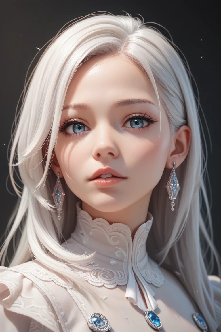 Manteau blanc,Beth,white skinned,whaite hair,short detailed hair,Blue eyes,full bodyesbian,Need,tmasterpiece,ultra-realistic realism, --auto