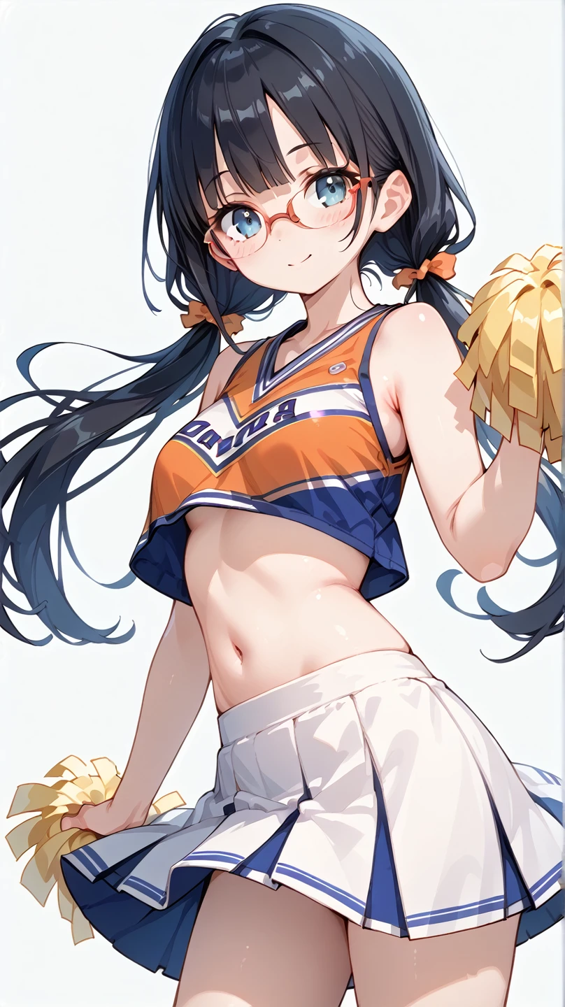 Black Hair, long hair,Pigtails,Glasses, cheerleader, cheerleading ,