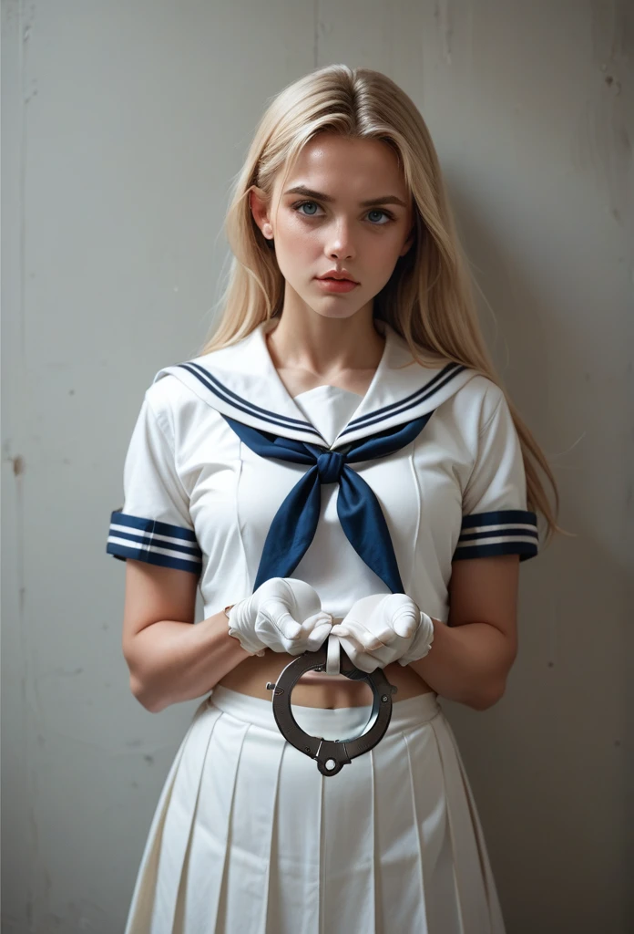 sailor suit warrior，￼White long gloves，Put handcuffs on both hands￼