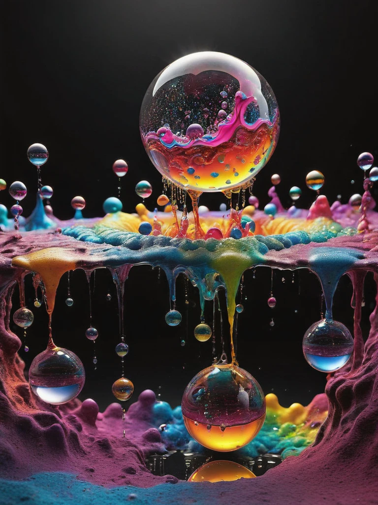 (best quality,4k,8k,highres,masterpiece:1.2),ultra-detailed,(realistic,photorealistic,photo-realistic:1.37),highly detailed psychedelic dream, vibrant shimmering colors, glass-like structures morphing from the colors, intricate rainbow patterns, perfectly formed symmetrical spheres, glowing reflective bubbles, detailed bubbles and spheres, rainbows of color twisted in and out of translucent orbs, spilled paint, spirals of swirling color in the background, beautiful psychedelic digital art, pixel art, neon colors, 4d mandelbulb psychedelics, glass-like psychedelic landscape, intricate rainbow environment, psychedelic underwater brightness, trails of color and light, bright fluorescent colors, psychedelic vibrant colors, bright psychedelic neon colors, colorful paint drips out of the bubbles, 3D glass spheres melting into each other spilling out colors, visually disorienting, hallucination inducing, optical illusions, startling, stunning images, awe-inspiringly, pixel assets, portrait photography, surrealism, photorealistic, hyperdetailed, glass morphism, digital art, sparkle, optical illusion, glowing light, reflection light, overexposure, god rays backlighting, depth of field, rotational symmetry