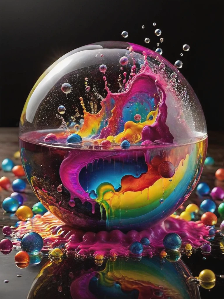 (best quality,4k,8k,highres,masterpiece:1.2),ultra-detailed,(realistic,photorealistic,photo-realistic:1.37),highly detailed psychedelic dream, vibrant shimmering colors, glass-like structures morphing from the colors, intricate rainbow patterns, perfectly formed symmetrical spheres, glowing reflective bubbles, detailed bubbles and spheres, rainbows of color twisted in and out of translucent orbs, spilled paint, spirals of swirling color in the background, beautiful psychedelic digital art, pixel art, neon colors, 4d mandelbulb psychedelics, glass-like psychedelic landscape, intricate rainbow environment, psychedelic underwater brightness, trails of color and light, bright fluorescent colors, psychedelic vibrant colors, bright psychedelic neon colors, colorful paint drips out of the bubbles, 3D glass spheres melting into each other spilling out colors, visually disorienting, hallucination inducing, optical illusions, startling, stunning images, awe-inspiringly, pixel assets, portrait photography, surrealism, photorealistic, hyperdetailed, glass morphism, digital art, sparkle, optical illusion, glowing light, reflection light, overexposure, god rays backlighting, depth of field, rotational symmetry