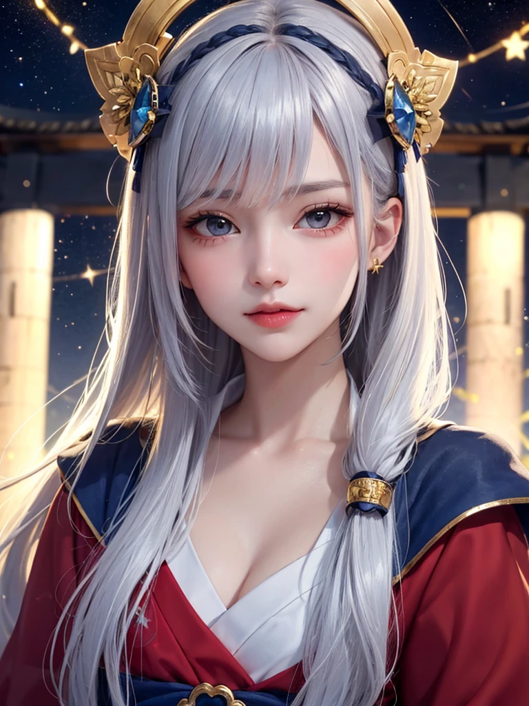 anime girl with long white hair and blue eyes in a white dress, white-haired god, Palace , A girl in Hanfu, style of anime4 K, white haired Cangcang, onmyoji portrait, White-haired, a beautiful anime portrait, anime illustration, Anime art wallpaper 8 K, Onmyoji detailed art, zerochan art, white haired lady, onmyoji