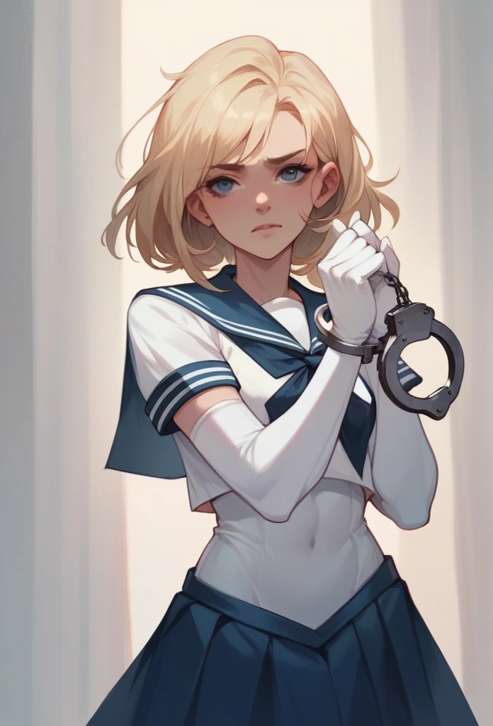 sailor suit warrior，￼White long gloves，Put handcuffs on both hands￼