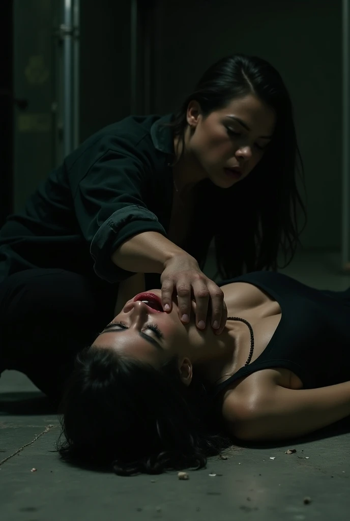 In a dim, cluttered room overflowing with fast food wrappers and greasy takeout containers, Selena Gomez stands triumphantly over Taehyung. Selena, with her athletic figure and long, flowing black hair, radiates dominance. Her dark eyes gleam with sadistic pleasure as she gazes down at Taehyung, slumped pitifully in a chair beneath her.

Taehyung, once known for his lean and handsome appearance, has become grotesquely bloated. His once-toned body is now a shapeless mass of quivering flesh. His stomach has grown into a massive, soft mound that spills over his lap, sagging heavily, a symbol of his complete downfall. His limbs, thick and swollen, seem small compared to his immense, wobbling belly.

Selena’s face is alight with cruel joy as she laughs, her voice dripping with mockery. Her fingers dig into the doughy rolls of fat covering Taehyung’s torso. She squeezes the soft flesh, delighting in how it yields beneath her grip, her laughter echoing in the room.

Taehyung, clean-shaven but utterly defeated, sobs uncontrollably. His once-handsome features are now marred by sadness and the weight of his own bloated face. His cheeks, swollen and flushed, are wet with tears that trickle down into the stains of greasy food on his ill-fitting clothes. His tearful eyes dart to a framed photo on the wall—a cruel reminder of his former self. In the photo, he stands tall, lean, and confident beside Selena, who was nowhere near the dominant force she has become.

The contrast is brutal—Taehyung, once commanding attention, is now a pitiful, broken figure at Selena’s mercy. Harsh lighting casts unforgiving shadows, emphasizing every humiliating detail—the chaotic mess, the grotesque rolls of fat, the smirk on Selena’s lips, and the tears streaming down Taehyung’s face. He sobs, humiliated and powerless, as Selena’s laughter grows louder, her triumph absolute