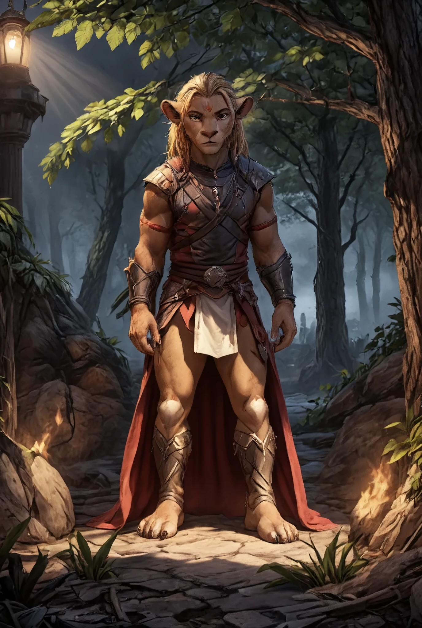 (((Barefoot furry character, full body, cinematic setting, male))) 

score_9, score_8_up, score_7_up, (((Kion))), (((full body))), (((source_furry))), (((furry male))), anthro lion boy, (((elf male))), 1 boy, (((furry character with elven features))), barefoot, nice feet paws with claws, (long blonde hair), (((pointy ears))), elf ears, (((orange and tan fur))).

(Finish the war, the darkness, end this suffering
Impossible to pursue, deep in shadow, follow light
Finish the war, the darkness, end this suffering
Bright warrior against darkness)

BREAK, detailed background, 8K, (masterpiece:1.5), intricate details, highly detailed, extreme detail, octane render, fine art, best quality, highres, (detailed face:1.5), ((full_body)), UHD, (((perfect hands))), boring_e621_v4, bwu