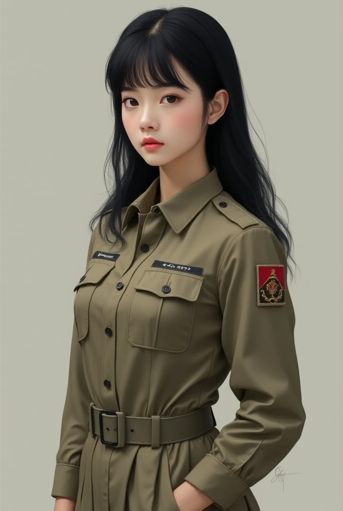 1girl,korean soldier girl,military uniform,super big breast,(P cup), hold a snipers,sexy, tongued out mouth