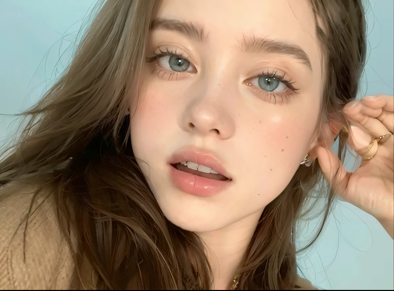 arafed woman fully , sexy girl with brown eyes, ultra realistic, meticulously detailed, portrait sophie mudd, brown hair and large eyes, selfie of a young woman, bedroom eyes, violet myers, without makeup, without makeup, looking directly at the camera, face with artgram, subtle makeup, bikini sexy on bed, in bedroom