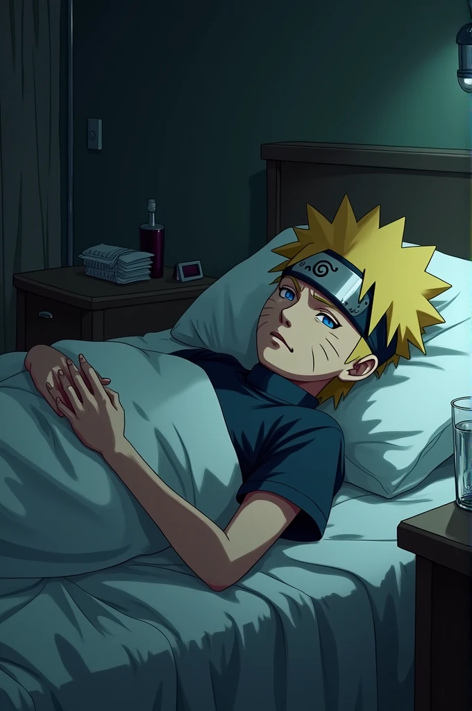 a young boy (Boruto Uzumaki) with a shy expression lying on a bed, being gently masturbated by a man(Naruto Uzumaki), detailed facial features, photorealistic, cinematic lighting, warm color tones, hyper detailed, 8k, award winning digital art