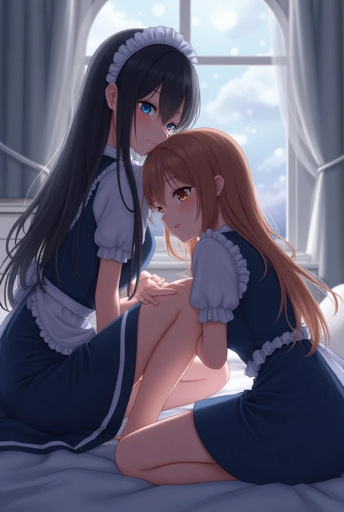 score_9, score_8_up, score_7_up, score_6_up, source_アニメ, highest quality, masterpiece, side view, 1girl and 1boy, (1boy femnin, otokonoko, femboy, long hair), futa is male, futa is bigger, femdom, forced, uncensored, AS, Fantasy,Princess,Maid, palace, Crossdresser, Futanari no Woman, anal sex