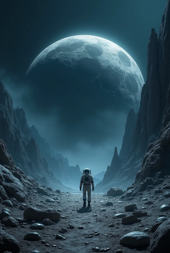 An otherworldly landscape bathed in the soft, ethereal light of multiple moons, where a closeup beautyful girl in a futuristic spacesuit gazes up in wonder, surrounded by floating islands and ancient, mysterious ruins.