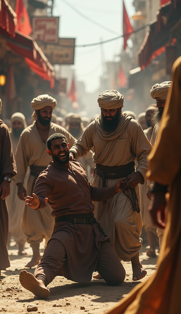 4 women in hijab beating a man wearing punjabi