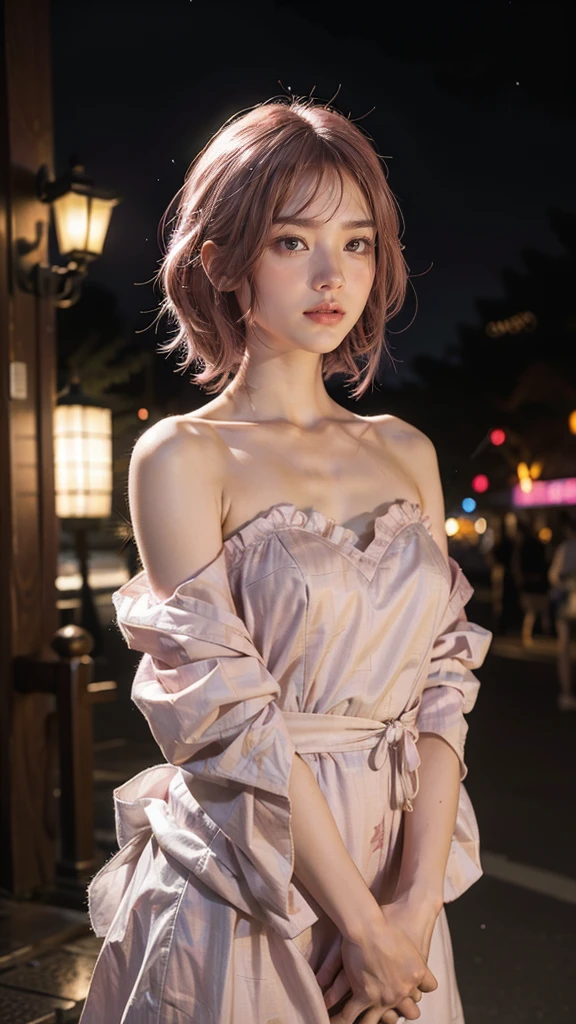 Best Quality, Masterpiece, Ultra High Resolution, (Realisticity: 1.4), Original Photo, 1girl, Pink Off-the-Shoulder, Cinematic Lighting