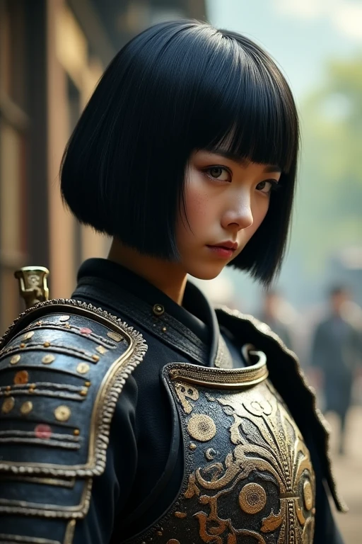 Anime samurai wearing armor up to his face