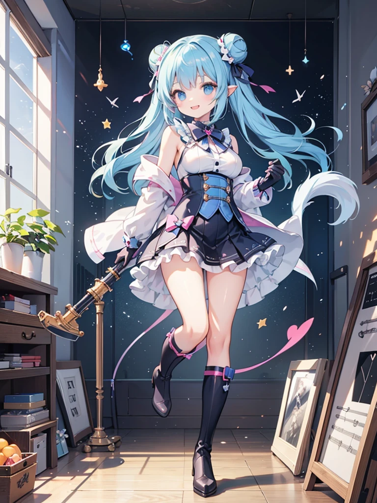 Anime girl with long white hair, , closed mouth, red, best quality, masterpiece, high resolution, secondary elements, magical shimmer, small breasts, cat ears, cat tail, appearance, is standing, long white hair, double ponytail, big eyes, red eyes, fair skin, , little girl, cute