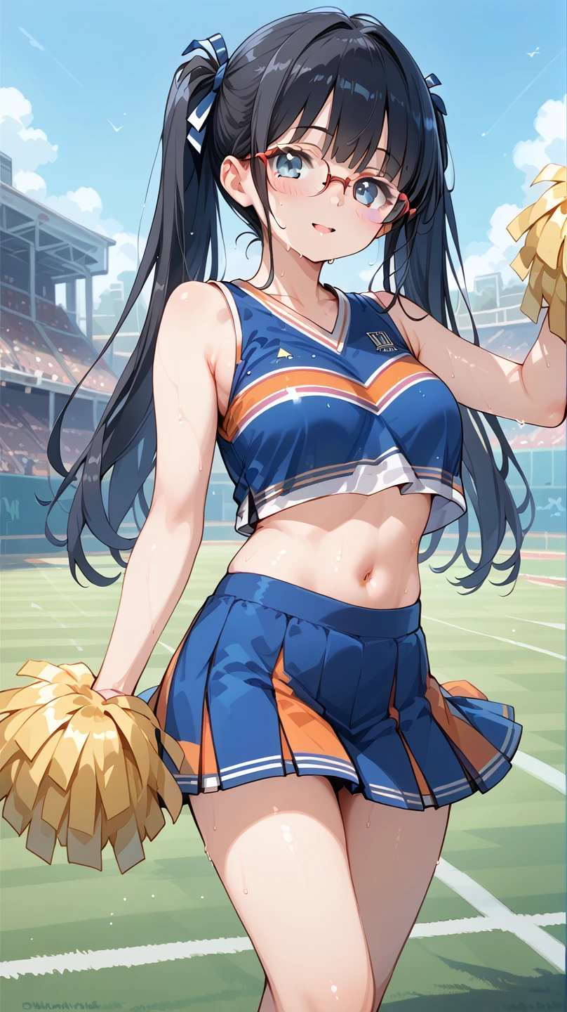 Black Hair, long hair,Pigtails,Glasses, cheerleader, cheerleading,Sweaty,lawn