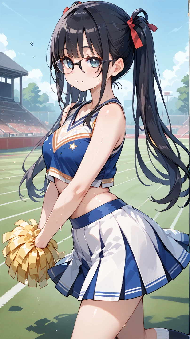 Black Hair, long hair,Pigtails,Glasses, cheerleader, cheerleading,Sweaty,lawn