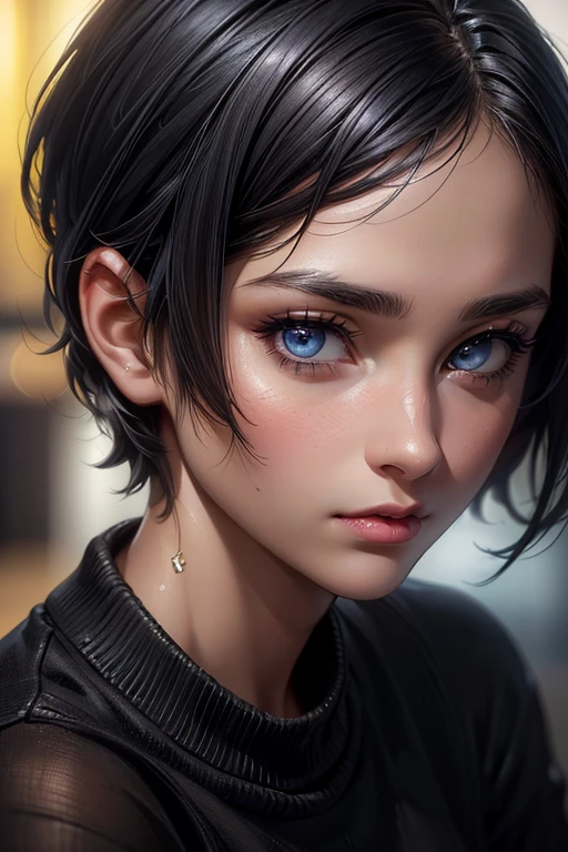 ( artwork:1.3), (8k,  photorealistic , RAW photo,  best quality : 1.4), (1 girl), beautiful face, ( realistic face ), ( black hair ,  short hair:1.3), beautiful hairstyle, realistic eyes, lindos olhos detalhados, (pele realista), beautiful skin, (Sweater), absurdities, attractive, ultra high resolution,  ultra realistic ,  highly detailed , golden ratio