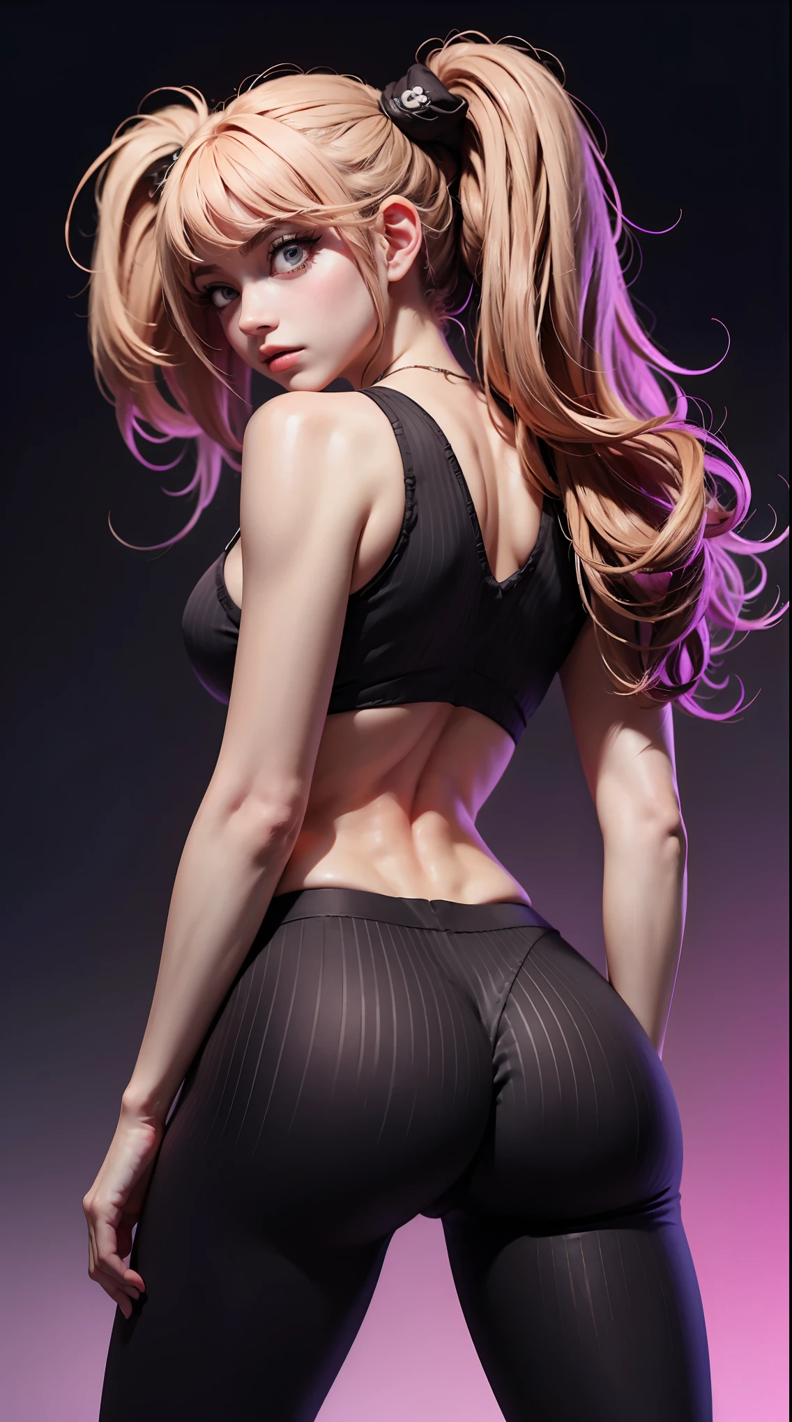 Junko Enoshima(danganronpa),Ribbed Solid Yoga Leggings Seamless Buttocks Lift Wide Waistband Sports Skinny Long Pants, sexy posing, perfect ass, perfect breast, without bra