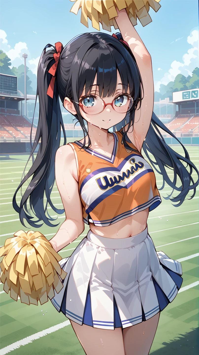 Black Hair, long hair,Pigtails,Glasses, cheerleader, cheerleading,Sweaty,lawn