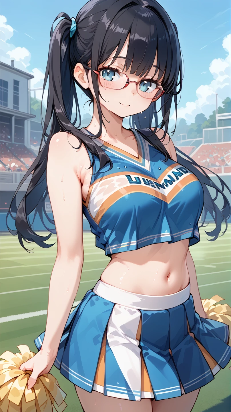 Black Hair, long hair,Pigtails,Glasses, cheerleader, cheerleading,Sweaty,lawn