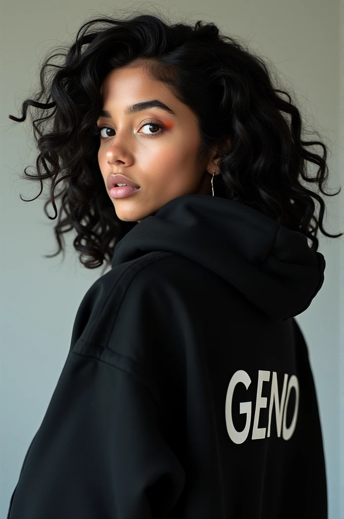 (photorealism:1.2), beautiful woman, photoshot, wearing "ASTHO.IN" brand logo one drees ,,pants, long curly hair, soft lighting,
Green wall backgroun, sexy pose, realistic,