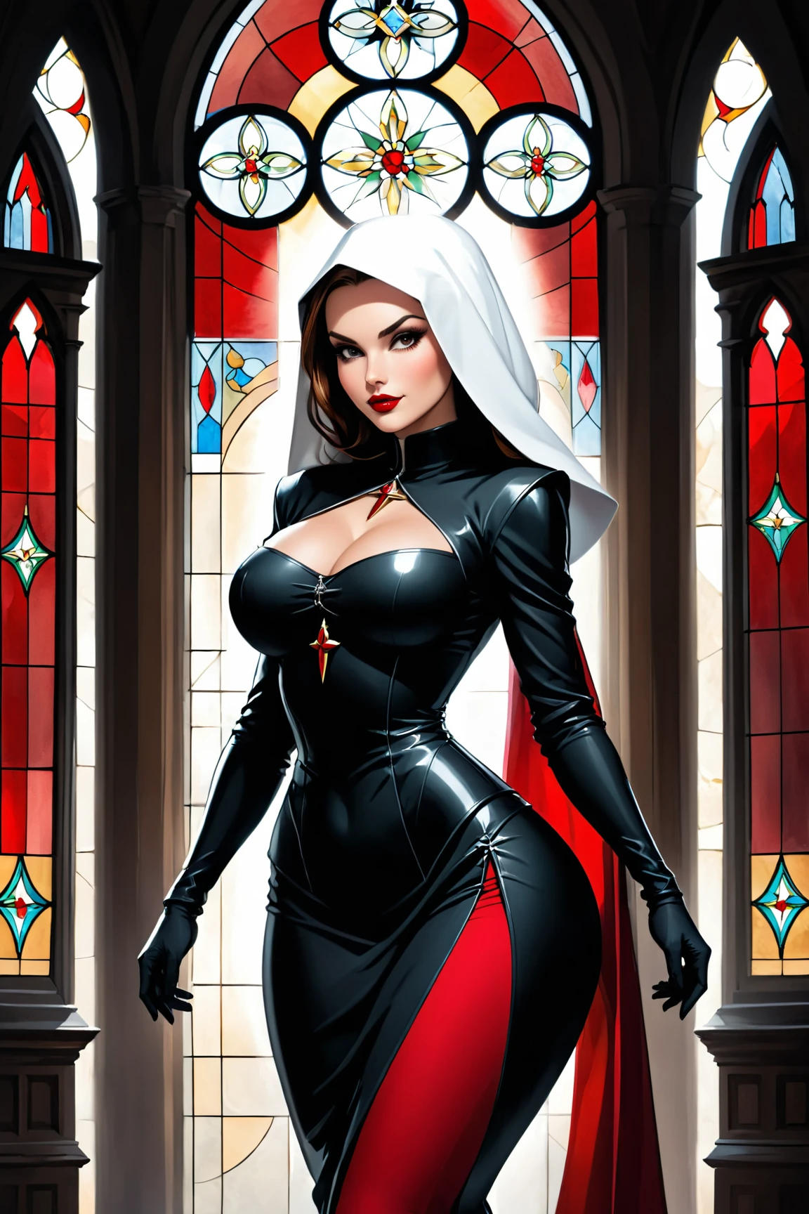 Sexy nun, devil worship, pagan, fishnet stockings