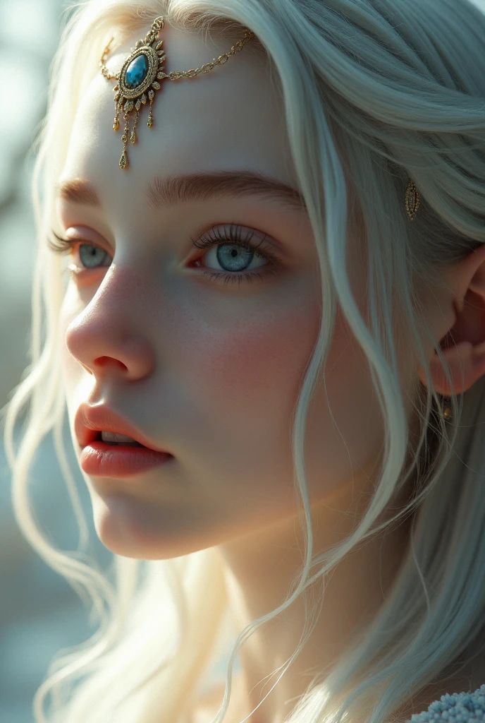 Super realistic illustration, Cinema 4D rendering, 1 elven girl, solo, detail face, fine skin, detail eyes, beautiful eyes