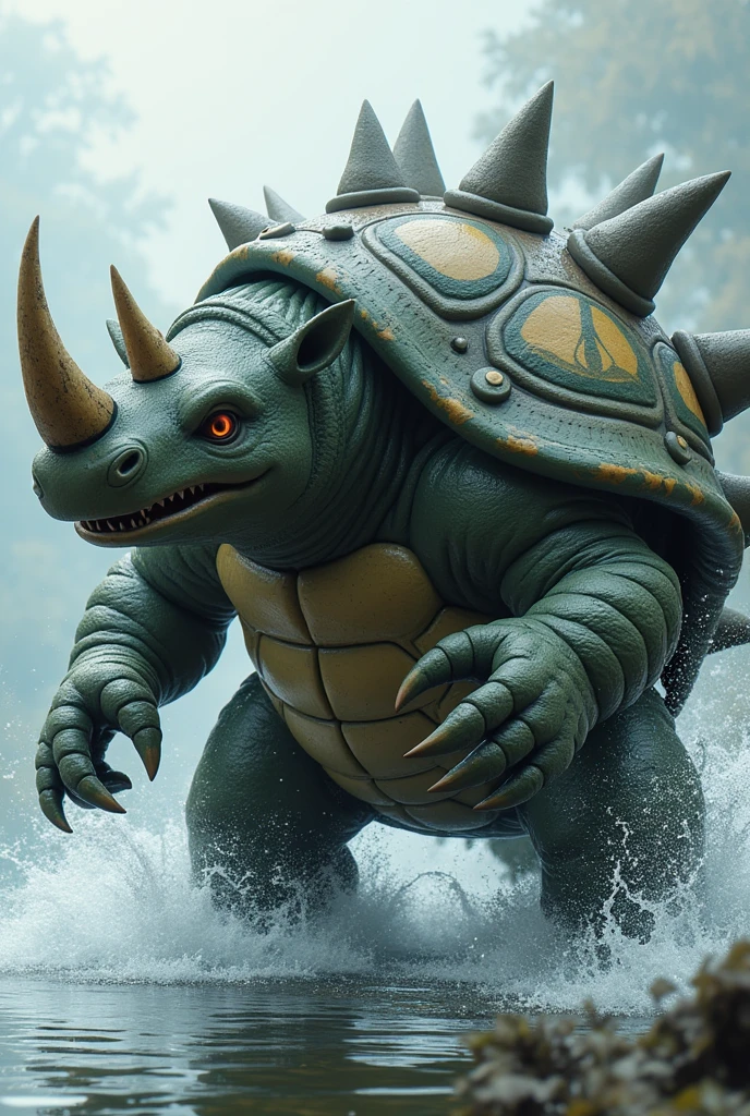 Pokemon Ryno Create an Rhino and Blastoise Pokemon hybrid with water cannon - SeaArt AI