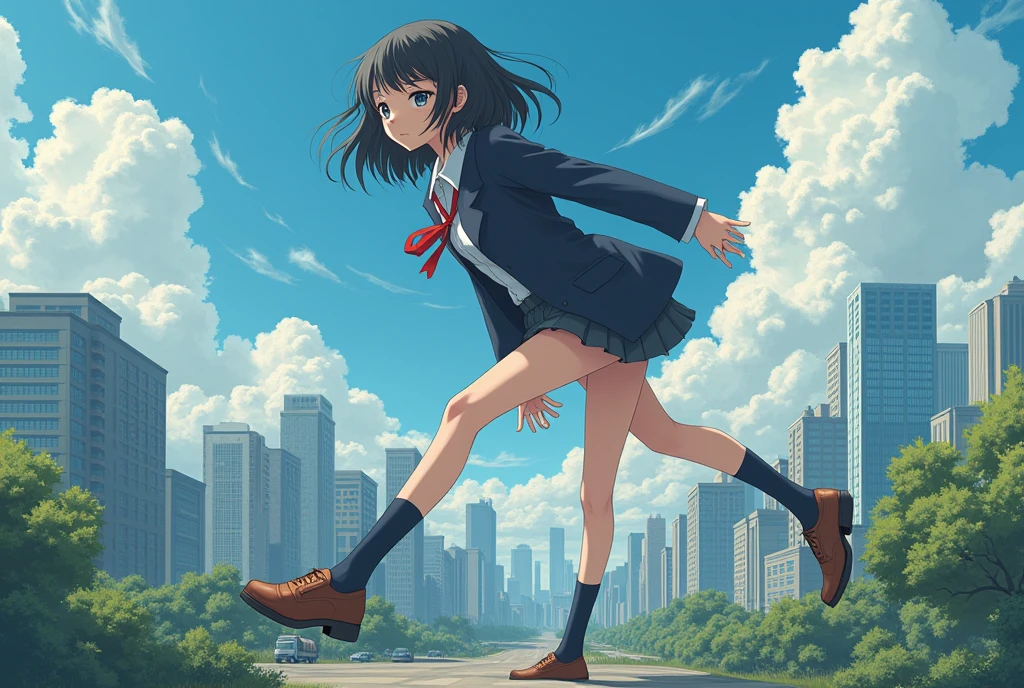 masterpiece:1.2, best quality), (highly detailed:1.3), 1girl, from below, solo, school uniform, sky, cloud, black hair, upskirt, wind lifting skirt, (white panties), sailor collar, looking at viewer, long hair, building, stormy clouds, sunset, red purple clouds, power lines, shirt, cityscape, scenery, city, , closed mouth, black skirt, WindyUpskirt