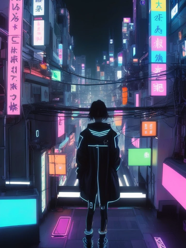 ral-opal, meahophontron, cyberpunk japon, night city, neons, full quality