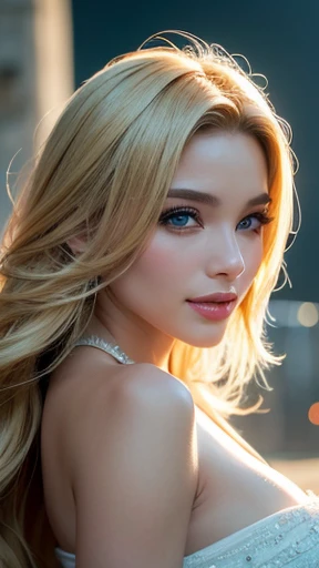 bride、wedding、Luxurious floral dresses、Lightly Dressed、necklace、Formal Wear、night景、illumination、blue eyes、blonde、short hair、Hair tied up、Full body photo、Sexy Face、short hair、 A look of complete lust、(((masterpiece)))、((Highest quality))、((超Realistic))、Mature Woman、perspective、Very detailed、The perfect temptation、Best image quality、Fine-grained image quality、beautiful、European women, French,Italian woman, smile、blue eyes、jewelry, Realistic, High resolution, Glowing Skin, (Detailed face), jewelry, night, blonde, Wavy Hair,attractive appearance, smile,Japanese women、White high heels