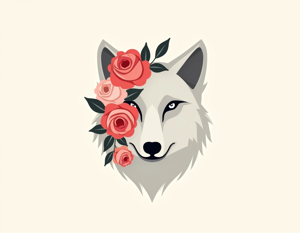 curly hair malamute in floral art style