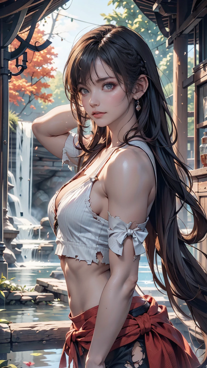 {{masterpiece, Highest quality, Highly detailed CG, unity 8k wallpaper, Cinema Lighting}}, Traditional Chinese Ink Painting, One girl, 1 Baby, Young woman holding baby, whole body, ancient architecture, blue sky, sunny day, wooden building, Famous protagonists, smile, Big eyes, Beautiful attention to detail, (Big Breasts, Cleavage), Round ass, Looking at the audience, Long eyelashes,