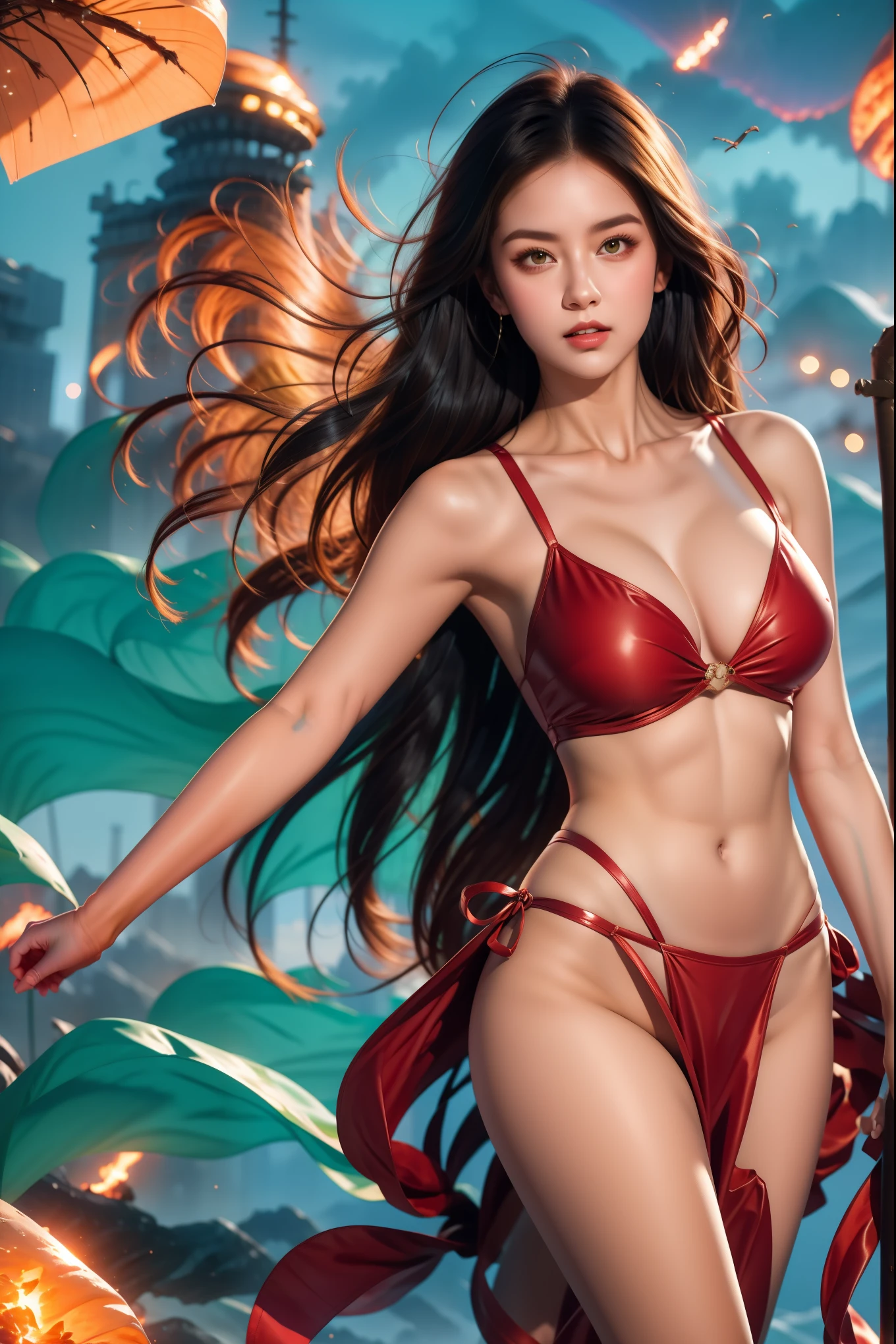 8K, photorrealistic, whole body, showing buttock ass, inlaid precious stones, Ligthing quente, Ablaze , radiosity, Photon mapping, bikini