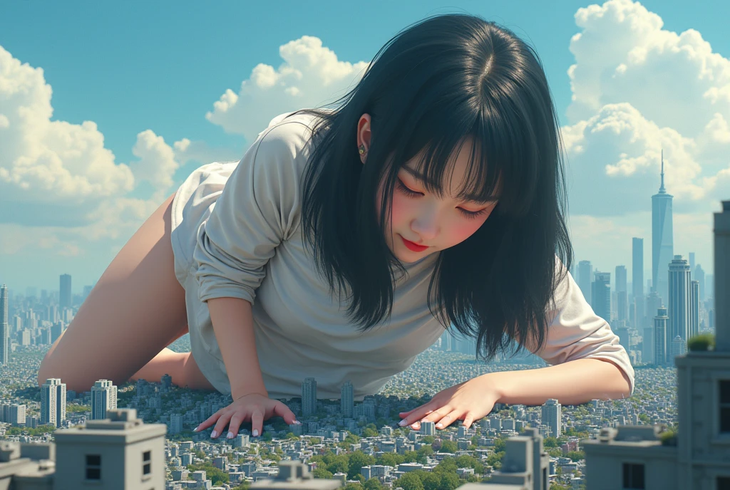 it's night, and there's two girls on top of a building with their backs to the camera. One girl has purple hair and the other has green hair, watching the city burn down there --auto