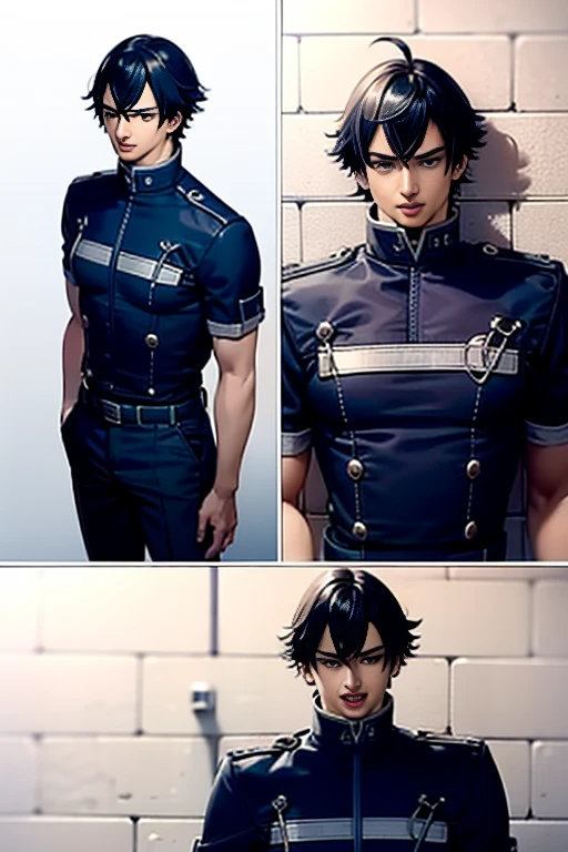 (High-definition CG), ( Best Quality ), (High-definition CG), ( Best Quality ), (Mizugami Masahide), (Overall view)  Huagai with a cool and handsome face  ,SWAT Clothing,  Beauty, 18 years old,  Toned and muscular,  Cool and Handsome Face , Sharp Eye