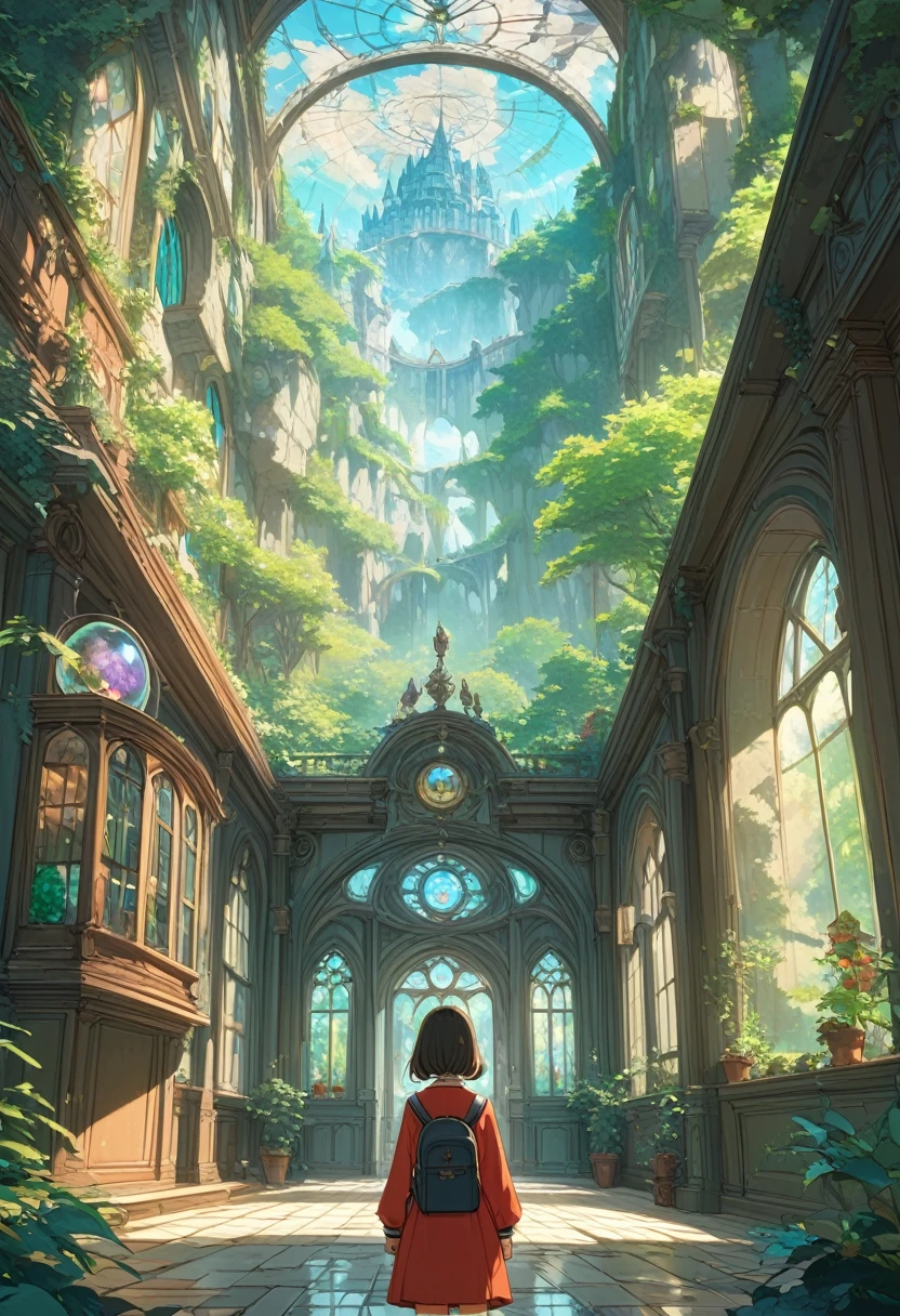 beautiful, Depth , masterpiece, 8k,  ultra high definition, High quality 상세정보,  premium quality,  high res, High quality, Ultra Detailed , masterpiece, 8k,  animation coloring, Magic School, Natural Environment ,  Old-fashioned School, Fantasy, Various students , corridor