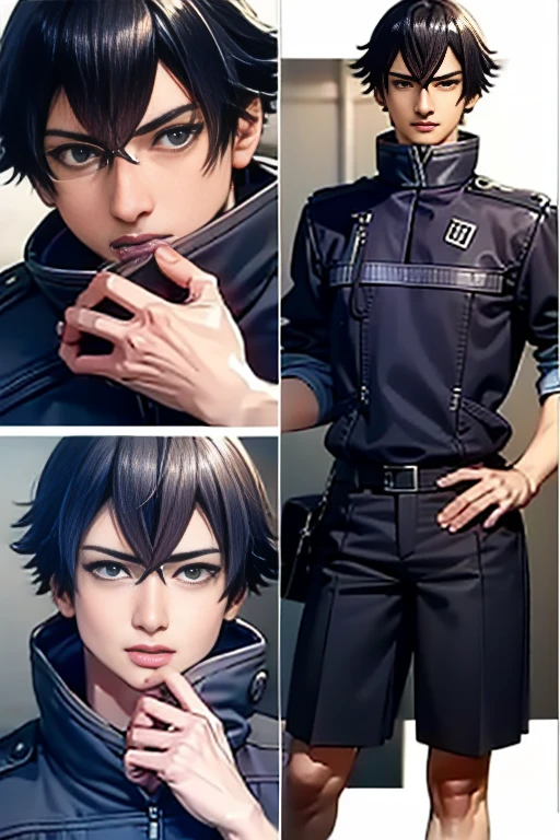 (High-definition CG), ( Best Quality ), (High-definition CG), ( Best Quality ), (Mizugami Masahide), (Overall view)  Huagai with a cool and handsome face  ,SWAT Clothing,  Beauty, 18 years old,  Toned and muscular,  Cool and Handsome Face , Sharp Eye