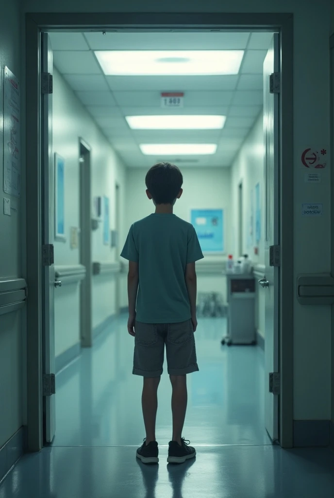 Photo of a boy standing in a hospital
