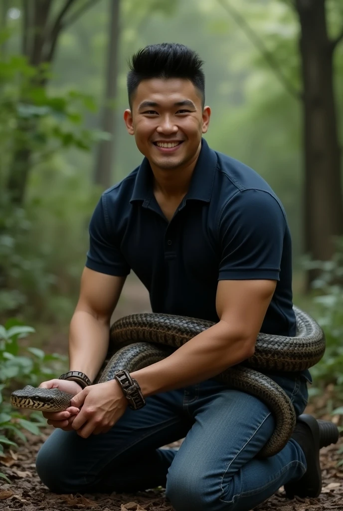 (Highest quality:1.5), (masterpiece:1.5), (8k:1.5), (jungle:1.1), (1 man:1.1), Are standing, (Completely naked:1.1), 50 years old, (Asian people:1.1), (short combed-back hair:1.1), (Anguished expression:1.2), penis, (shoot from below:1.2)