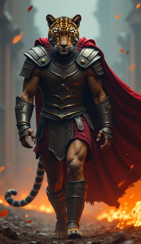 Bald beard muscular moroccan warrior riding  Legendary roaring lion