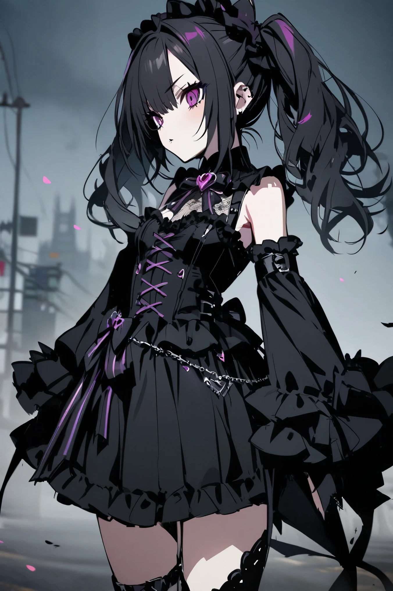 (best quality:1.2), (highest quality:1.2), (perfection:1.1), (flawless:1.1), urban street, 1girl, crazy girl, (dark look, disgusted look:1.2), (evil smirk:1.1), short height, blouse, short skirt, twin tails hair, small breasts, (best quality eyes:1.1), highly detailed, 8k, best quality resolution, (most beautiful upscale:1.1)