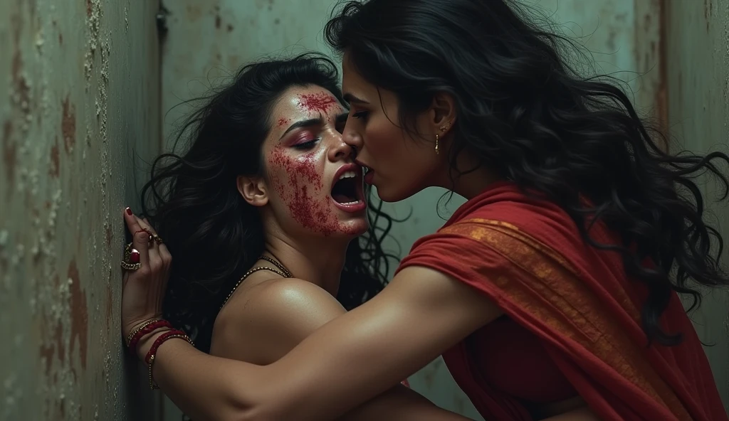 Bloody fight between two women in a market