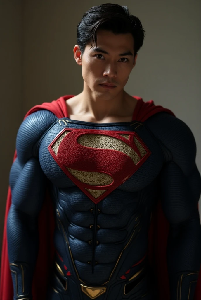 Son of Superman and Wonder Woman. gray blue eyes, black short hair, masculine.
